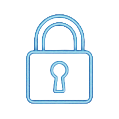 Neon-blaues Vorh&auml;ngeschloss als Symbol f&uuml;r den gehashten Server Seed bei Provably Fair