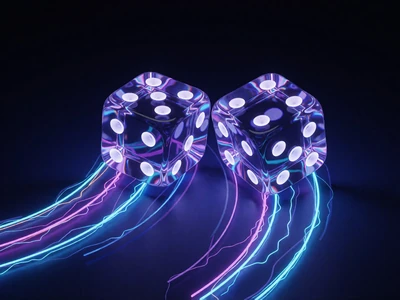 Dice Spiel mit 3D Neon-W&uuml;rfeln auf dunklem Untergrund bei Rainbet Casino